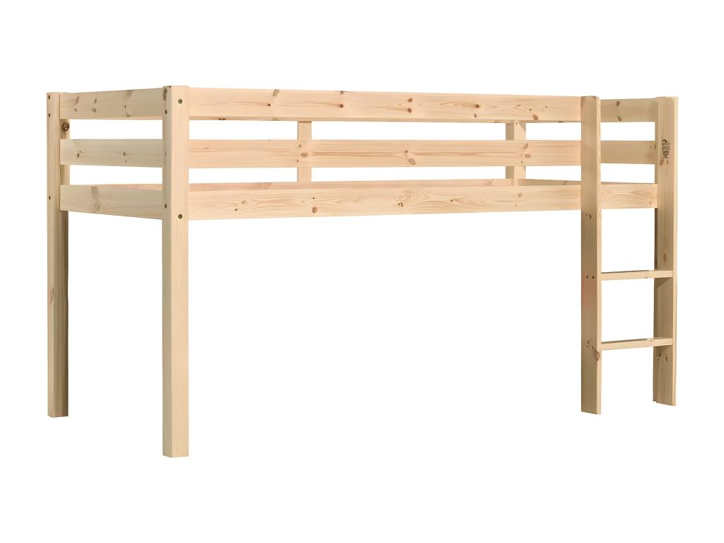 SLEEPY - Lit Mi-Haut en Pin Naturel 90x200cm Housse Ventoriq SCZT15417
