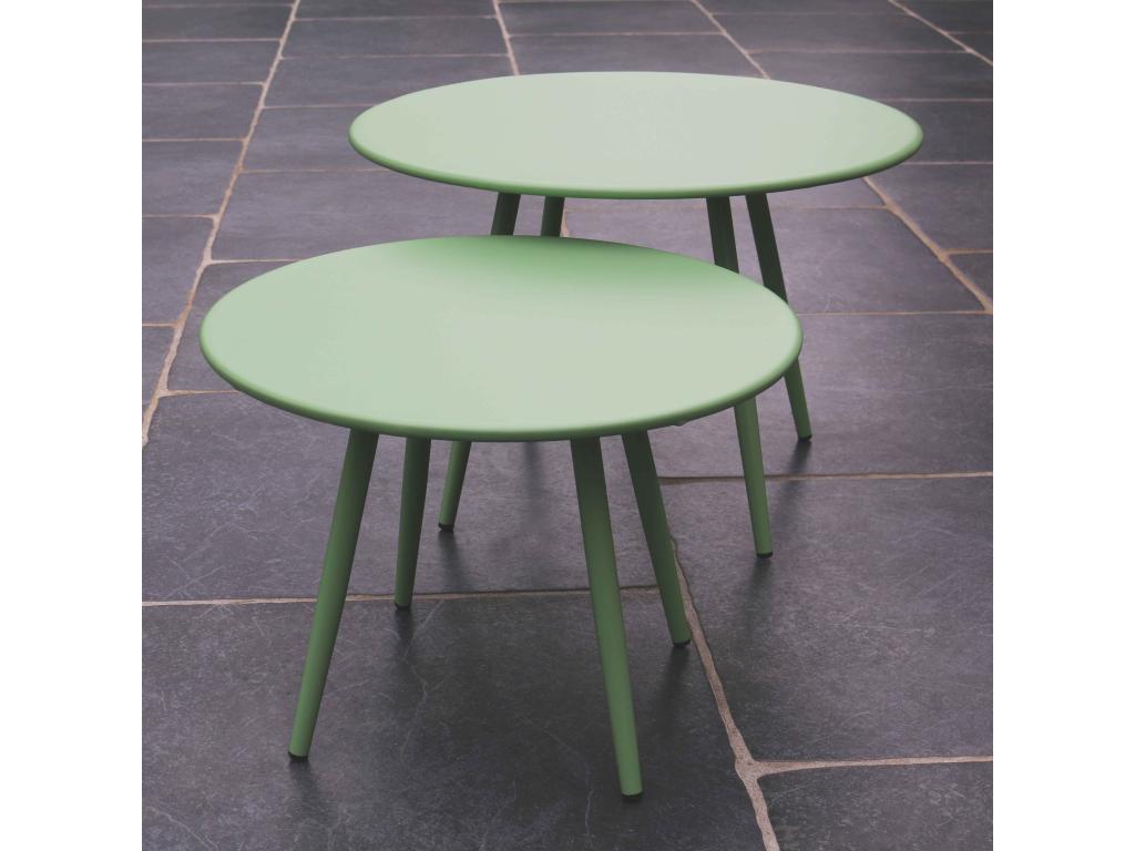Set of 2 Ventoriq SOAP33734 green steel garden coffee tables