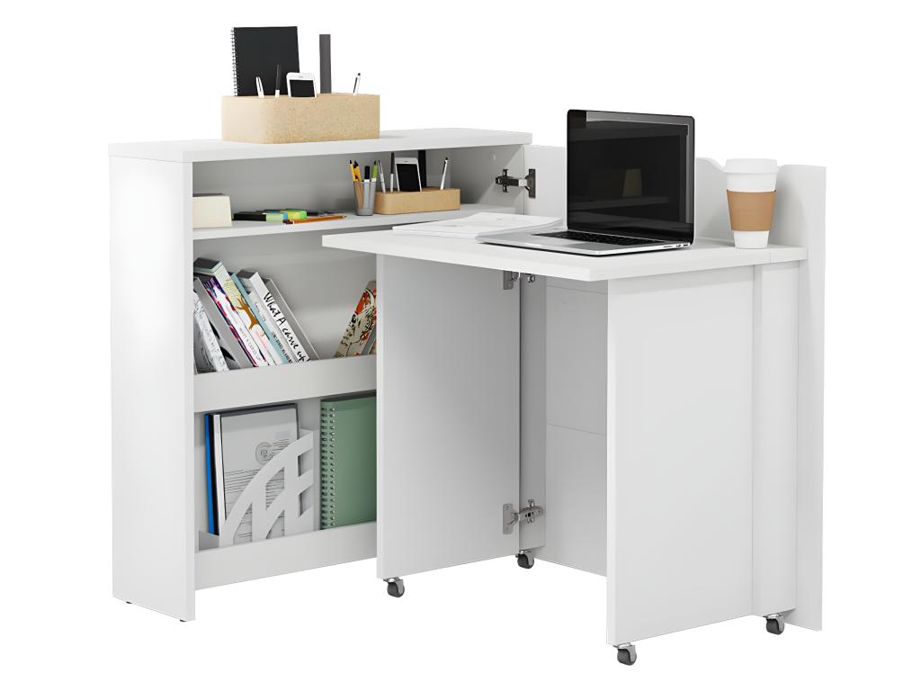 Lumenao Bureau extensible avec rangementLumenao CW02 P Droit 90 cm blanc brillant MUZZ24022