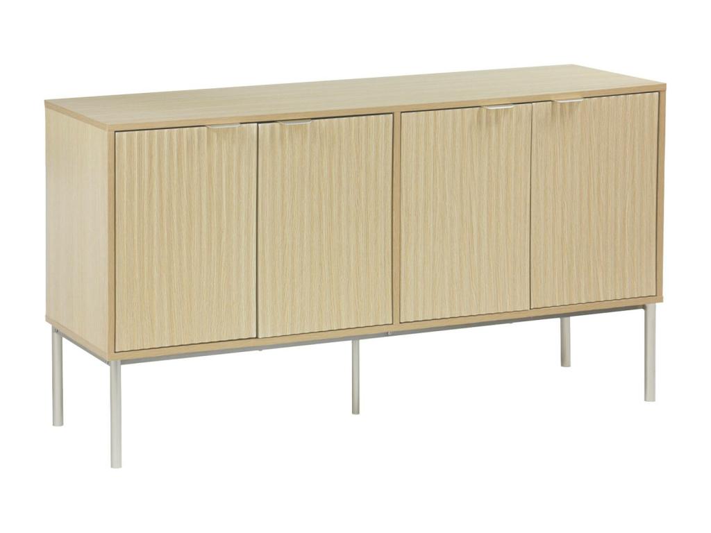 Buffet effet bois rainuré et métal champagne- buffet bas- 4 portes- 140cm VOAK81394