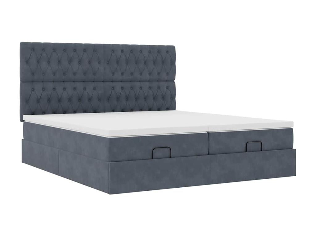 Cadre de lit ottoman avec matelas gris foncé 200x200 cm velours HQSW52600