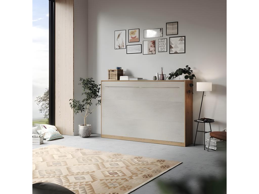 Armoire Lit escamotable 120x200cm Ventoriqérieur Horizontal Lit Rabattable Lit Mural Chêne Sauvage/Béton VMQU38981