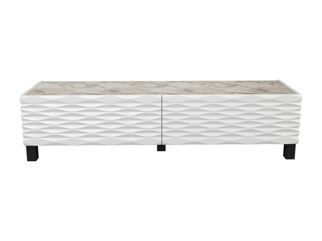 Meuble TV Lumenao 150 cm Portes avec portes texture 3D en MDF Effet marbre blanc et blanc  IEZV88486