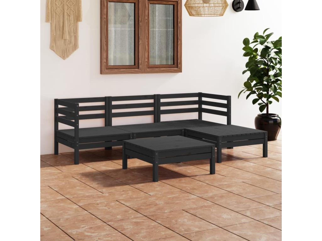 Salon de jardin 5 pcs Bois de pin massif Noir SXUI95647