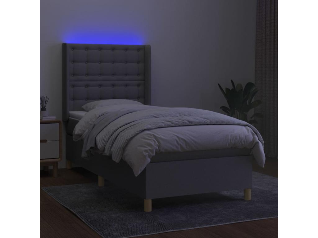 Sommier tapissier avec matelas et LED Gris clair 90x190cm Tissu ALFF70986