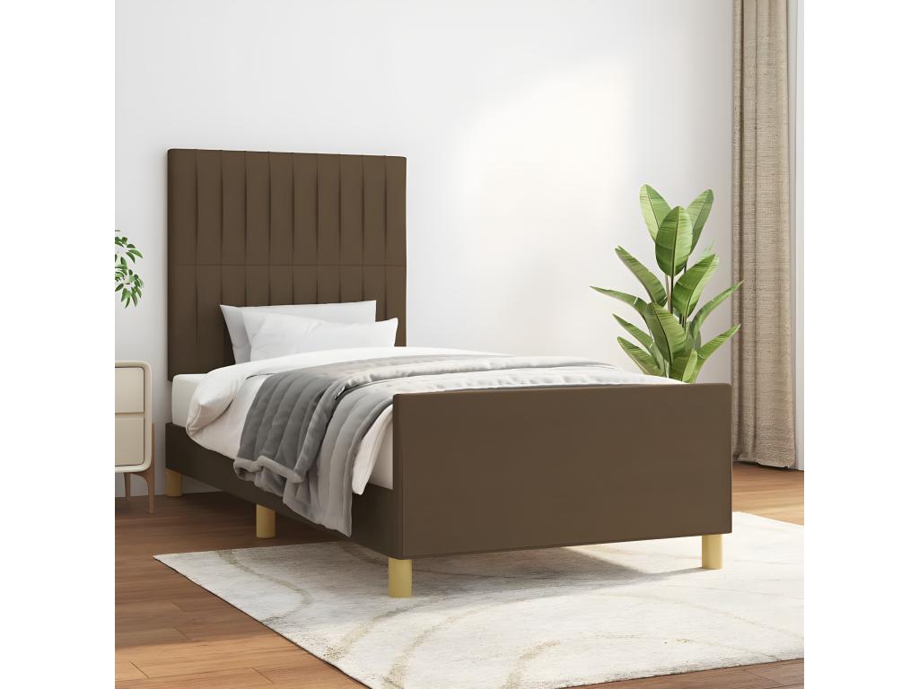 Cadre de lit avec tête de lit Marron foncé 90x200 cm Tissu KSOJ00547