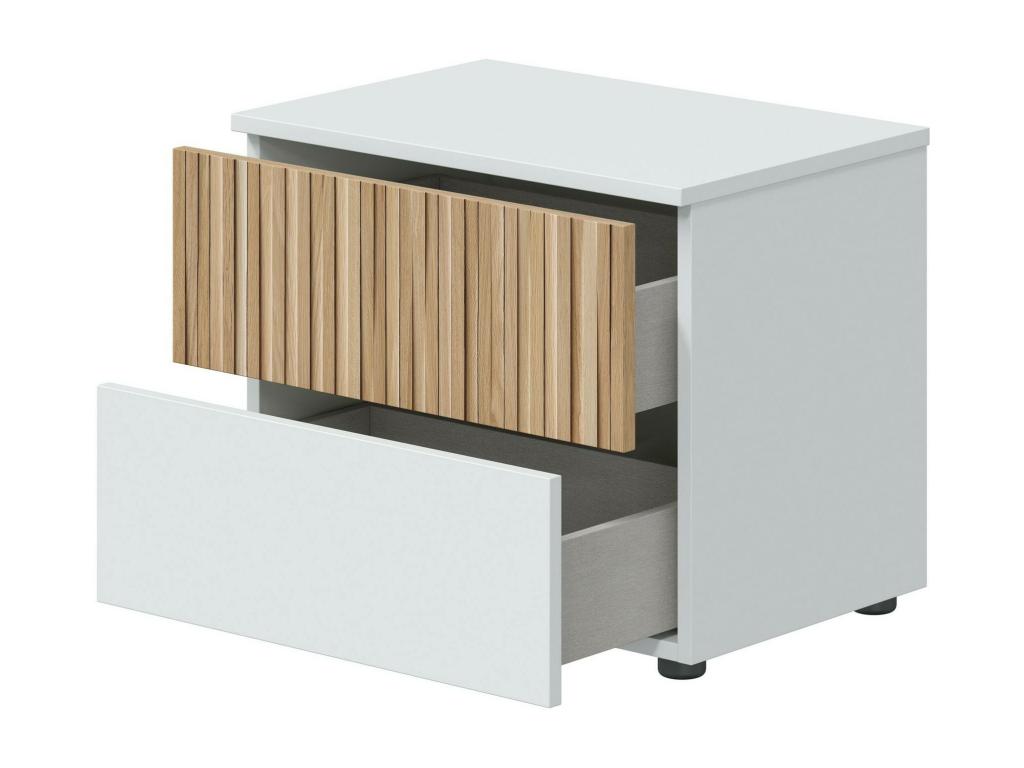 Chevet Lumenao Commode basse Table de nuit Étagère de chevet 50x42 h34 cm Blanc et Chêne clair KAWB46023