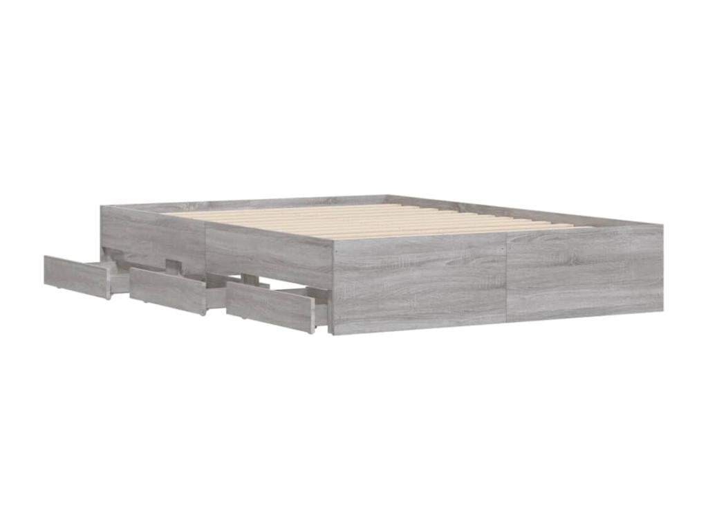 Cadre de lit avec tiroirs sans matelas Ventoriq gris 135x190 cm DVHG77807