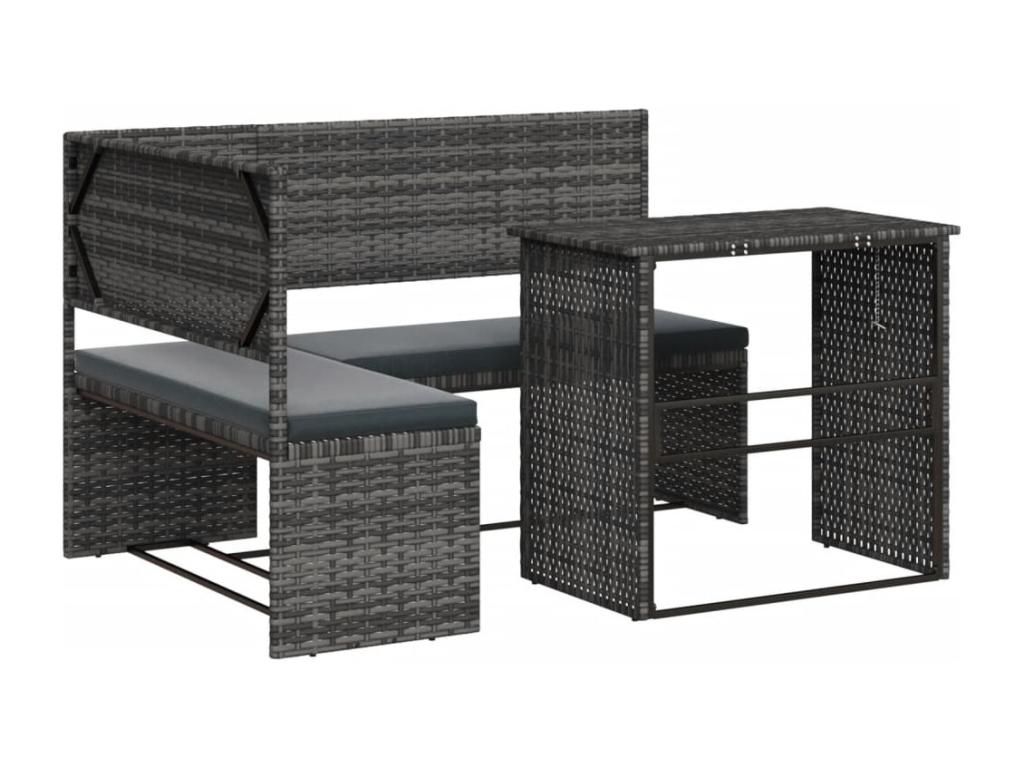 Canapé de jardin avec table et coussins en forme de L gris VAWA44870