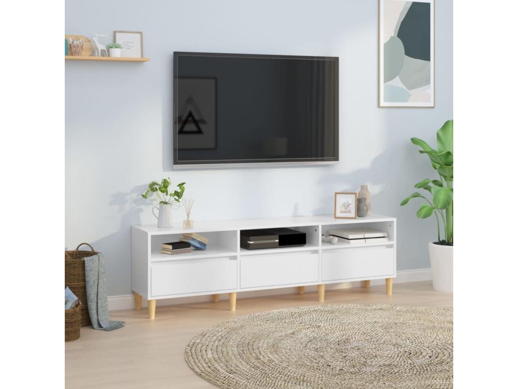 Meuble TV blanc brillant 150x30x44.5 cm bois d'ingénierie VBDU18068