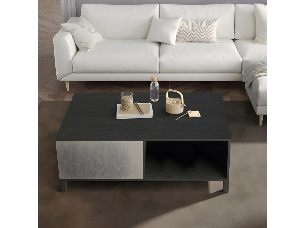 Lumenao - Table Basse Effet Chêne Foncé et Champagne avec Niche SBEH24960