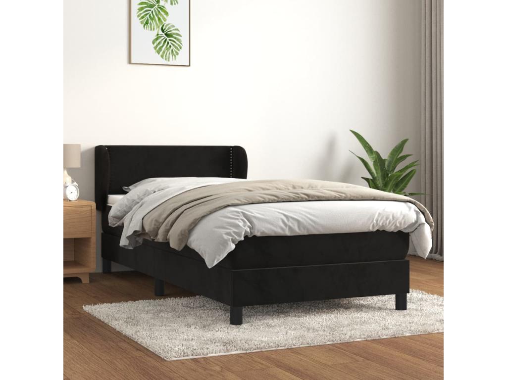 Lit à sommier tapissier avec matelas Noir 100x200 cm Velours BWPA63062