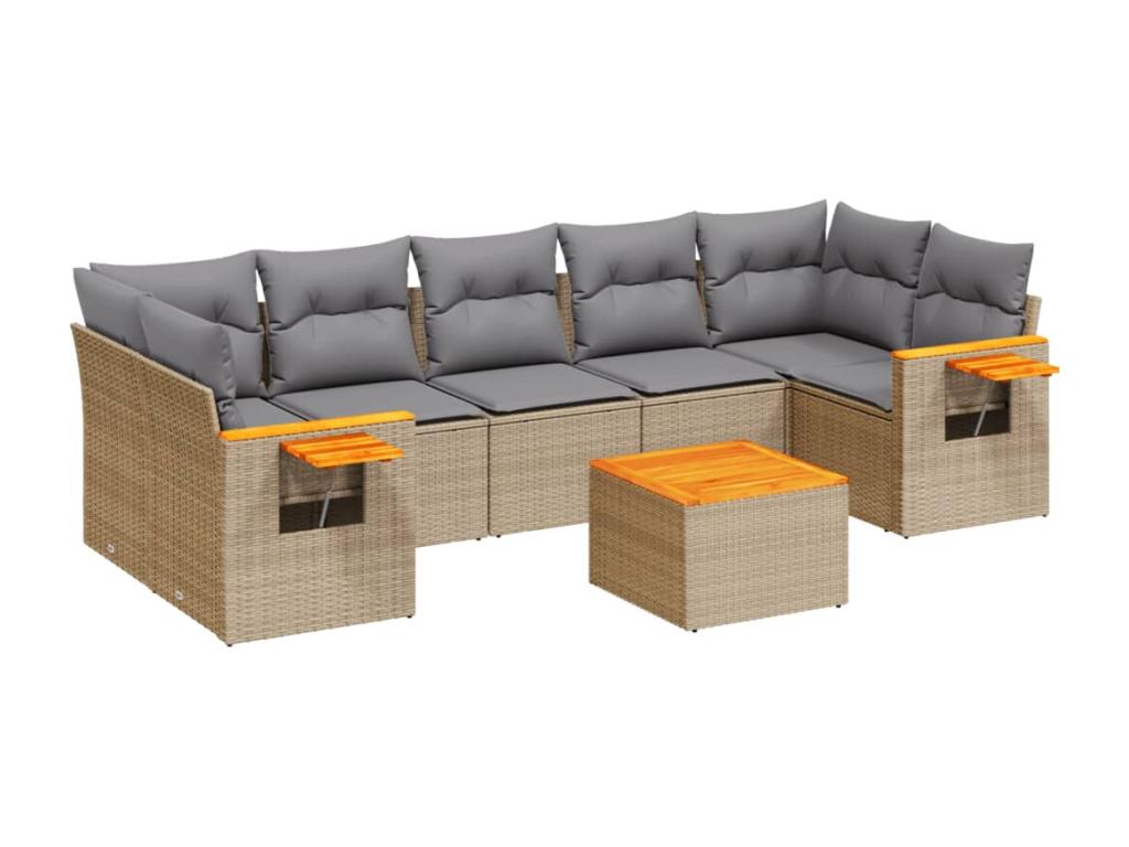 Salon de jardin avec coussins 8 pcs beige résine tressée DGAK96227