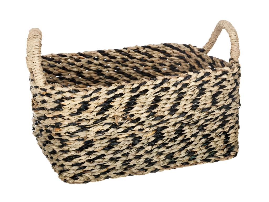 Set de 3 Paniers de rangement rectangle en Osier Noir et Naturel KCWY96575