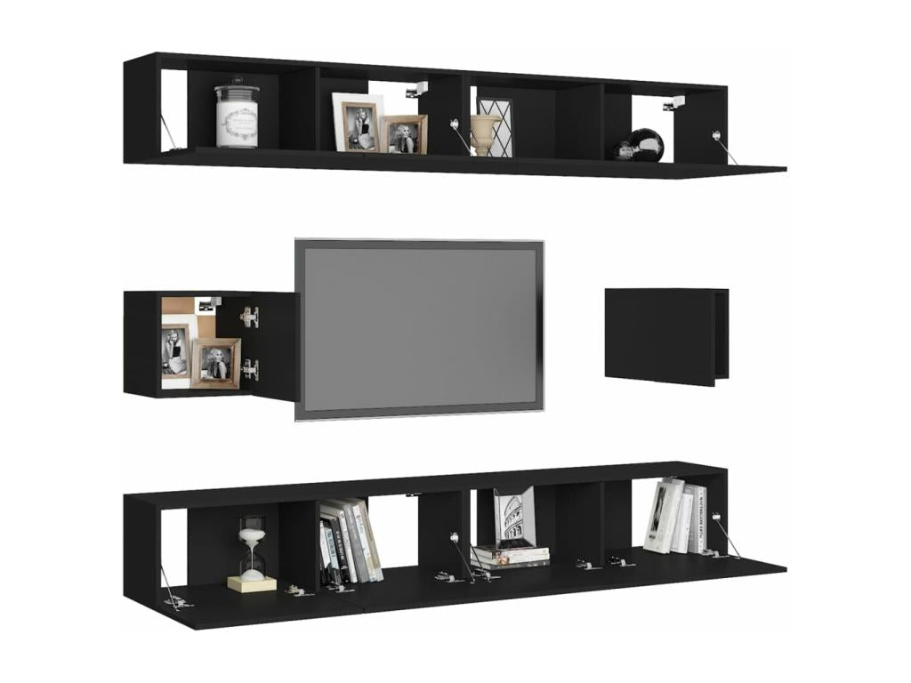 6-Piece TV Stand Set, Black, Chipboard, JIDG79309