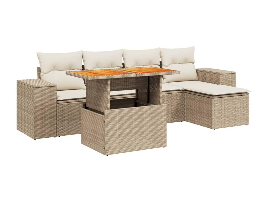 Salon de jardin avec coussins 6 pcs beige résine tressée PGNJ73609