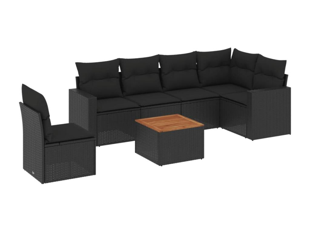 Salon de jardin 7 pcs avec coussins noir résine tressée JKQV84619