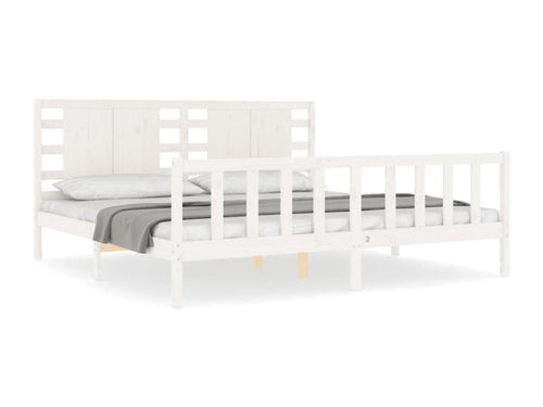 Bed frame with white headboard 200x200 cm solid wood DITG01399