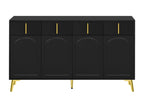 Buffet 140x37.8x82cm - avec 4 portes 4 tiroirs poignées et pieds dorés - stratifié amovible - NOIR DAUE75218