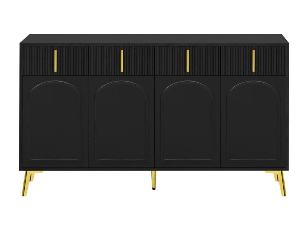 Buffet 140x37.8x82cm - avec 4 portes 4 tiroirs poignées et pieds dorés - stratifié amovible - NOIR DAUE75218