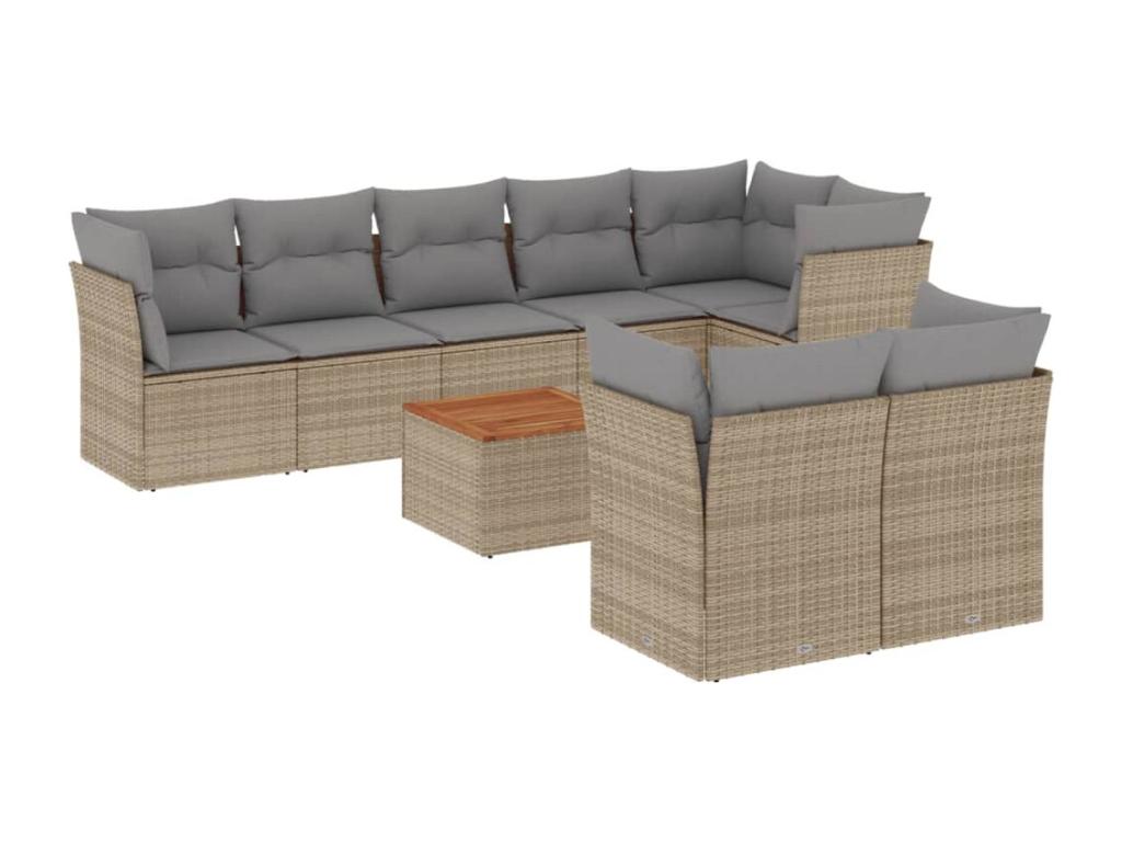 Salon de jardin avec coussins 9 pcs beige résine tressée MAEV78172