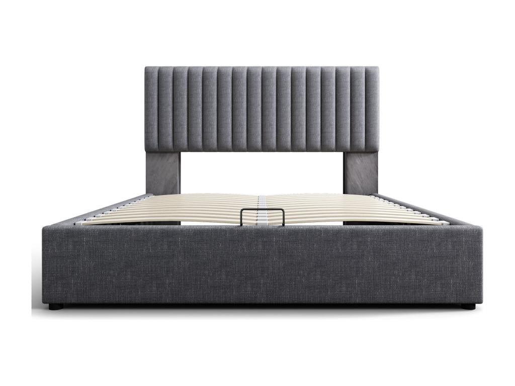 140x200cm gris lit rembourré stockage lit double LED app Control Bed avec fonction de charge USB type C tête de lit réglable sans matelas DUDL08329