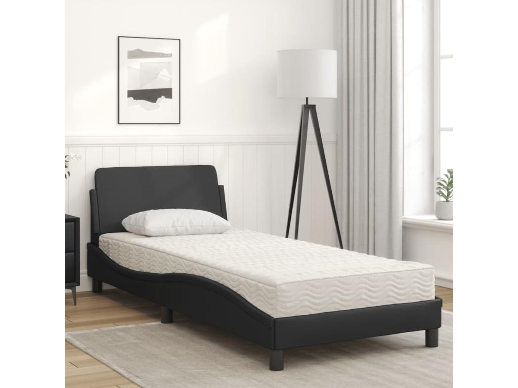 Lit avec matelas noir 90x200 cm similicuir GDTN85367