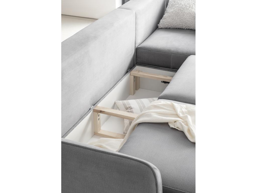 Canapé d'angle droit convertible tissu gris clair Lumenao 276cm MZVL81519