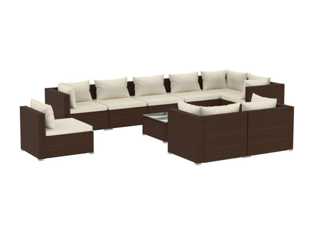 Salon de jardin 10 pièces avec coussins Résine tressée Marron LYIE88634