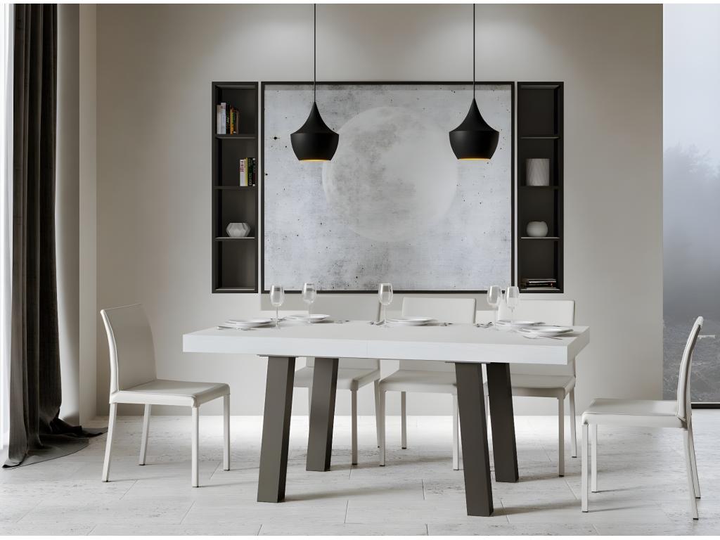 Table extensible 6 à 12 places L 160 à 264cm blanc et pieds métal anthracite Ventoriq GDTX18144