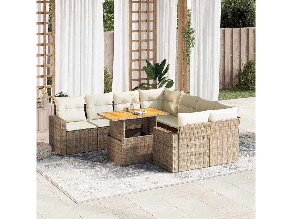 Salon de jardin avec coussins 9 pcs beige résine tressée COEI00378