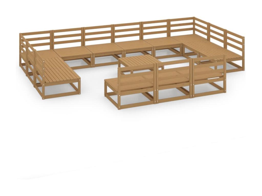 Salon de jardin 14 pièces bois de pin massif LRQG88807