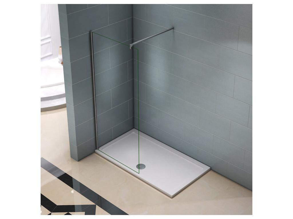 Paroi de douche à l'italienne 140x200cm avec barre de fixation 140cm en carré - Chromé - Verre 8mm trempé transparent VVLD19289