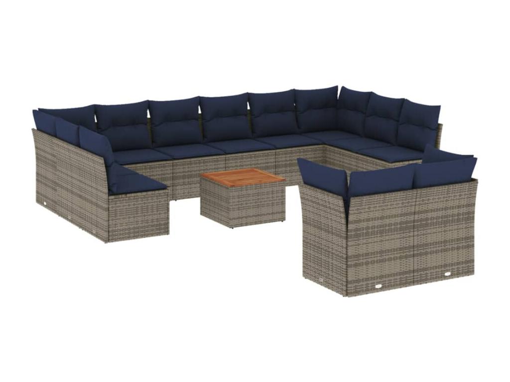 Salon de jardin avec coussins 13 pièces gris résine tressée EKZV63466