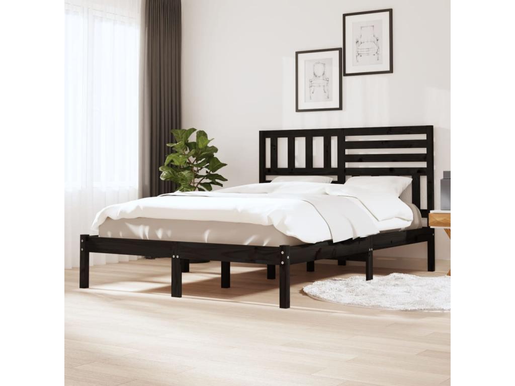Cadre de lit Noir Bois de pin massif 135x190 cm Double FQYT86314