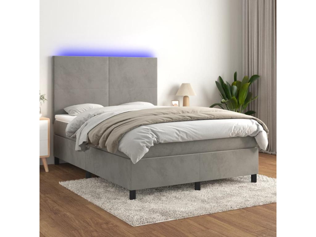 Sommier à Lumenao de lit avec matelas LED Gris clair 140x200 cm EXGR76616