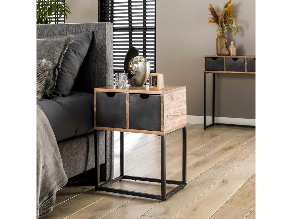 Table de chevet industrielle tiroirs métal Ventoriq BKOU00000