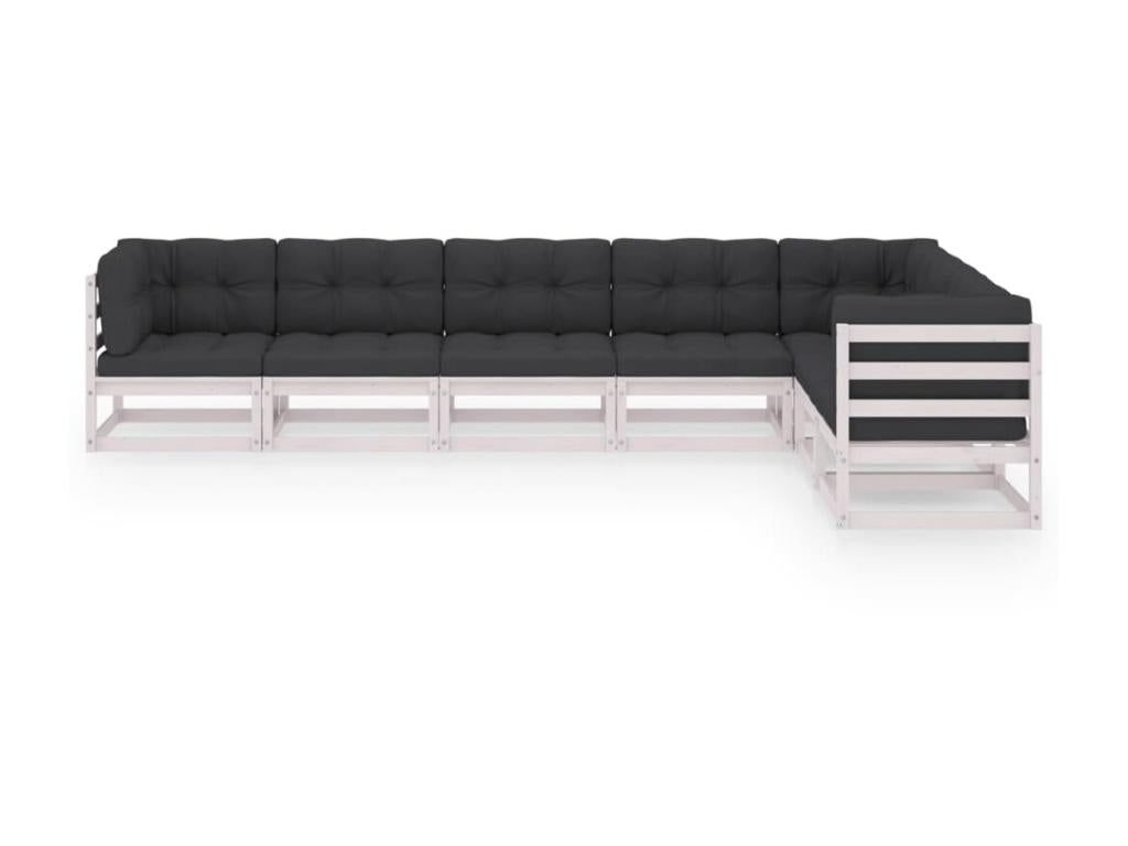 Salon de jardin 7 pcs avec coussins Blanc Bois de pin massif 2 TMXX83471