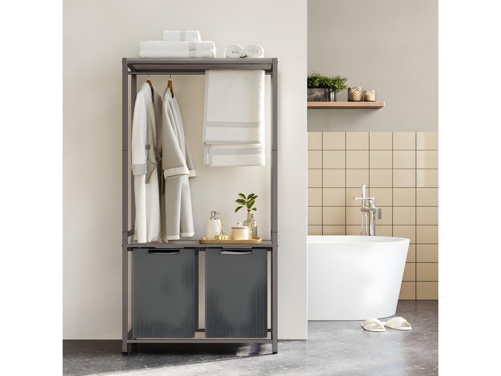 Meuble de rangement salle de bain avec panier à linge intégré - H175 cm QLRM79285