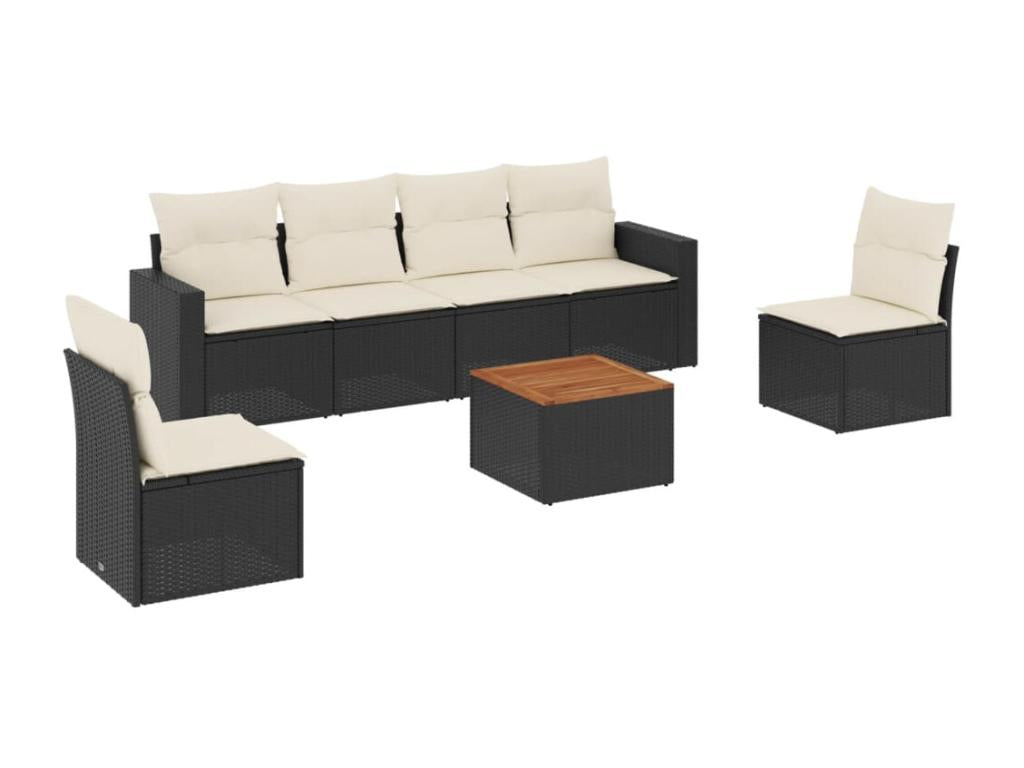 Salon de jardin 7 pcs avec coussins noir résine tressée AUCK76178