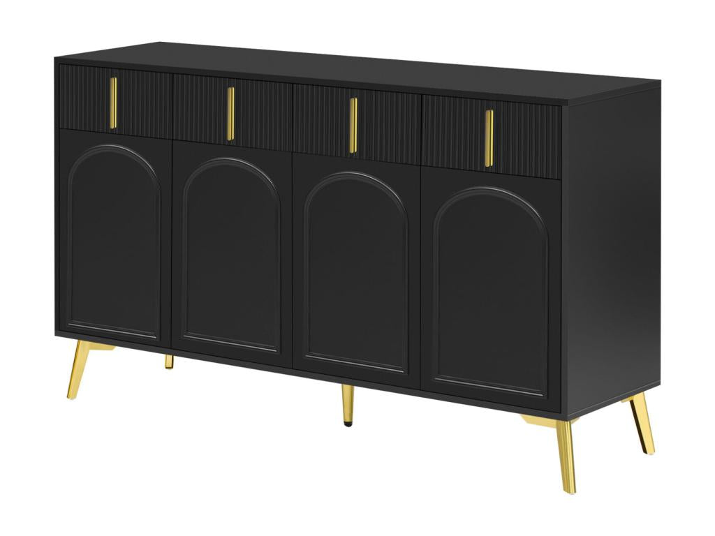 Buffet 140x37.8x82cm - avec 4 portes 4 tiroirs poignées et pieds dorés - stratifié amovible - NOIR DAUE75218