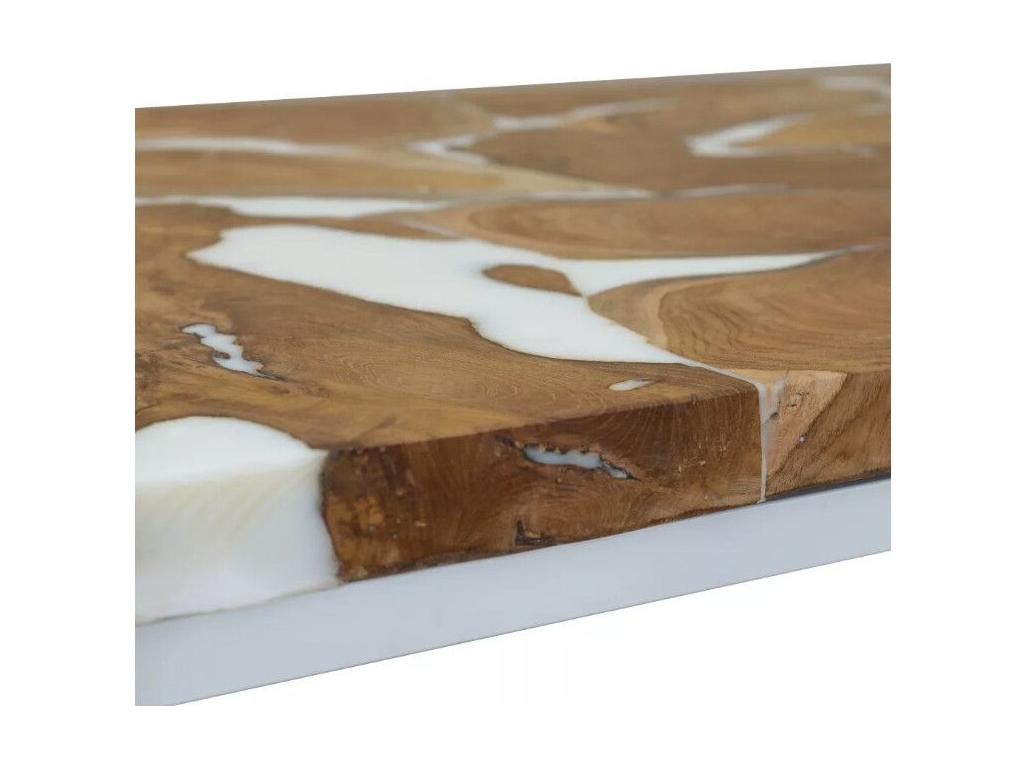 Table basse rectangulaire teck massif clair et pieds métal blanc Lumenao LHUT55169