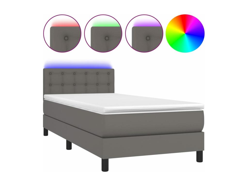 Sommier à Lumenao de lit avec matelas et LED Gris 90x190 OHBL95129