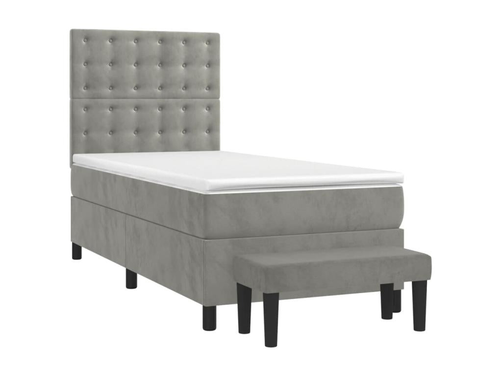 Upholstered bed base and mattress, light grey, 80x200 cm, velvet, BZOW04182