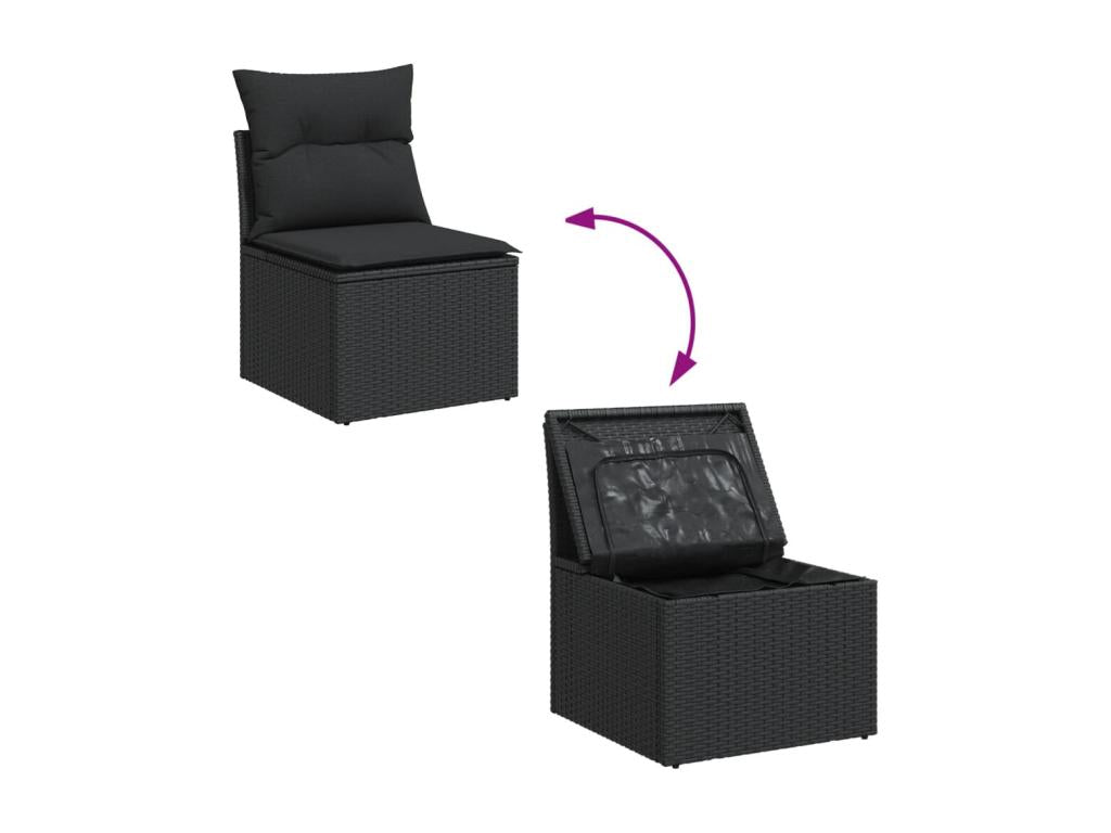 Salon de jardin 7 pcs avec coussins noir résine tressée JKQV84619