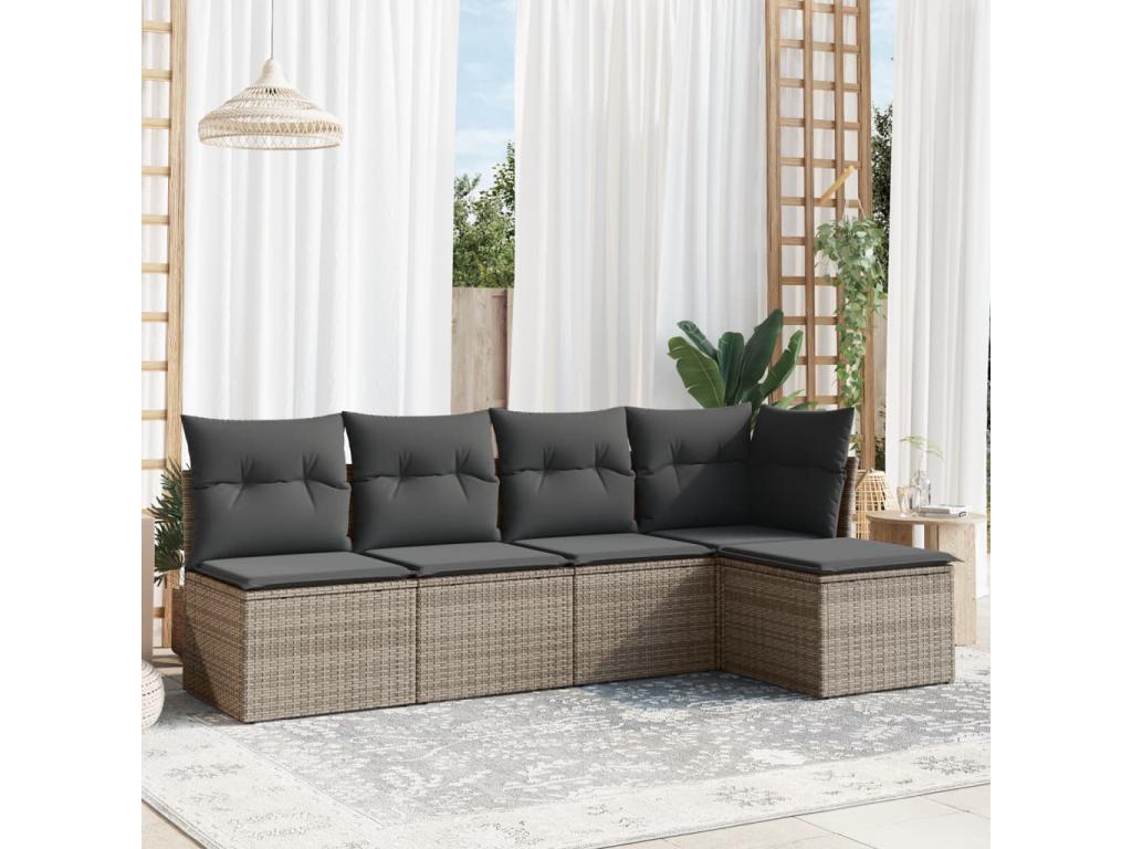 Salon de jardin 5 pcs avec coussins gris résine tressée ORRK12208