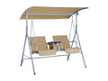 Balancelle design de jardin 2 places inclinaison toit réglable tablette rétractable rangement acier gris clair beige UKYS02960