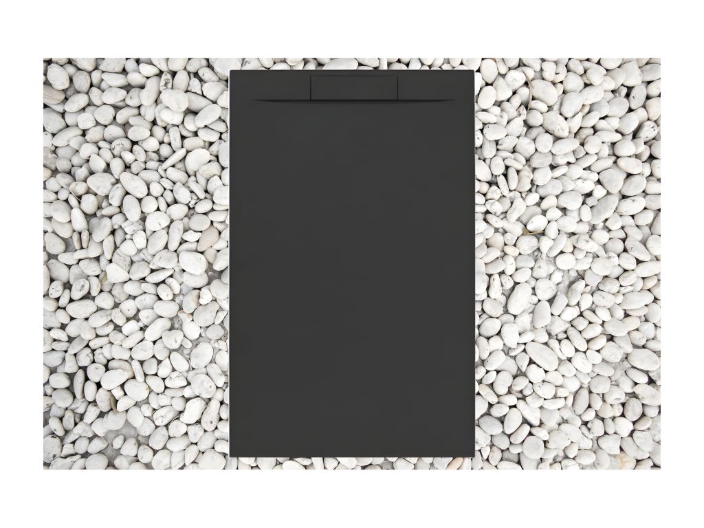 Ventoriq PLUS 110x95 cm black shower tray in resin and marble powder with side grate in marble resin OPAG75027