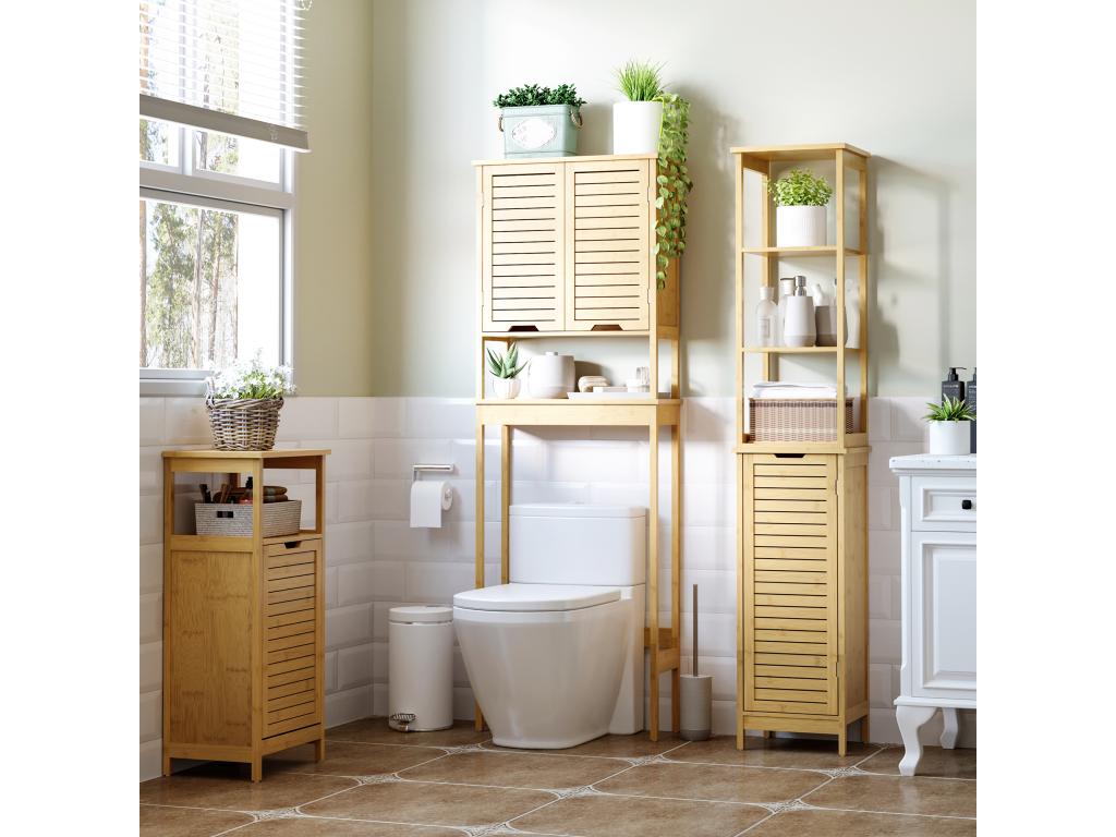 Meuble WC meuble dessus toilettes style cosy dim- 60L x 23l x 173H cm portes à Lumenao étagère Lumenao aspect bois clair GQXI31752