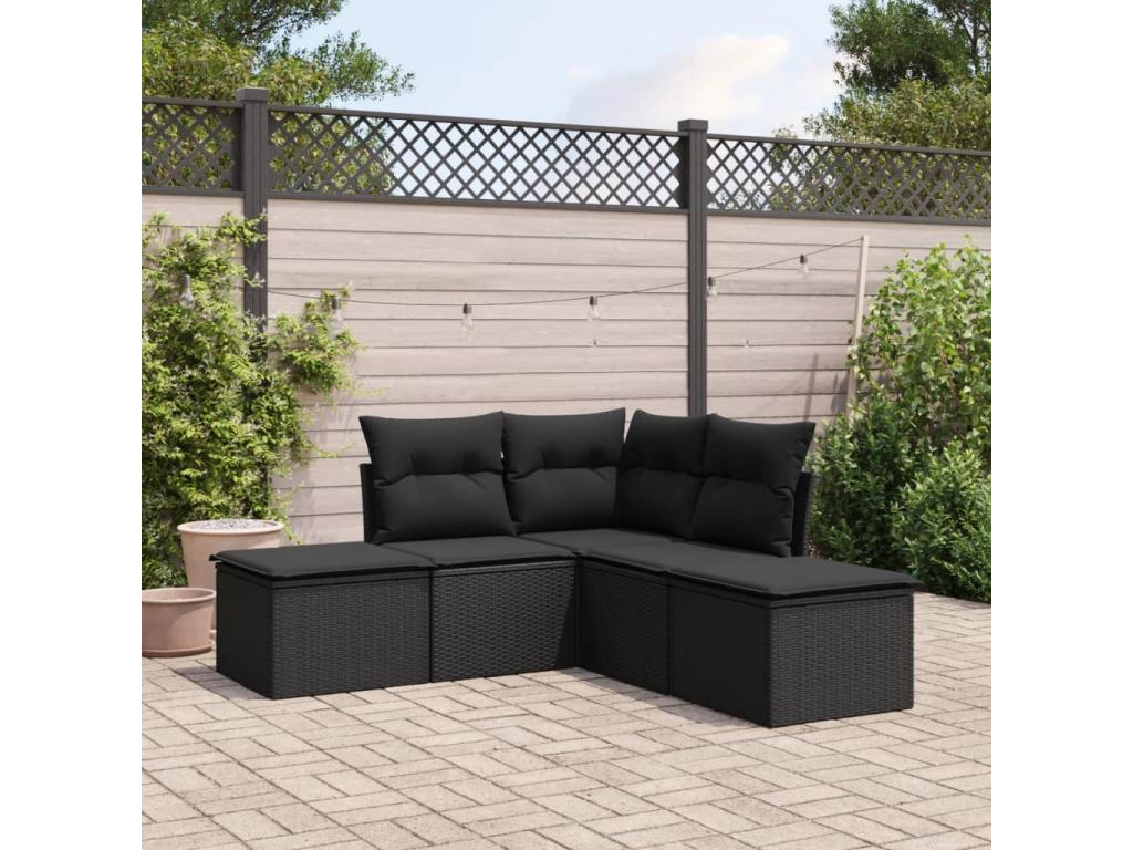 Salon de jardin 5 pcs avec coussins noir résine tressée BHPY90088